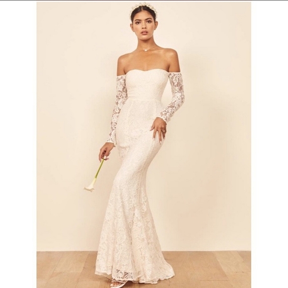 Reformation Dresses & Skirts - REFORMATION | Champs Dress Wedding Gown Bridal Long Sleeve Lace Off Shoulder 4